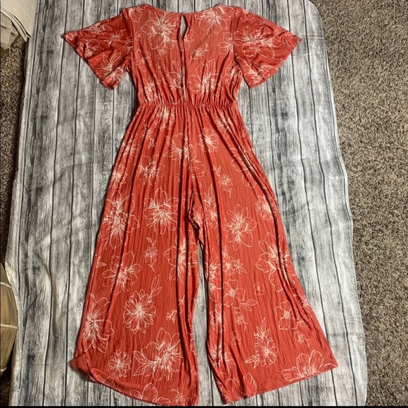 Farm Rio anthropologie floral pantalone dress orange coral size M petite overall - Picture 4 of 7